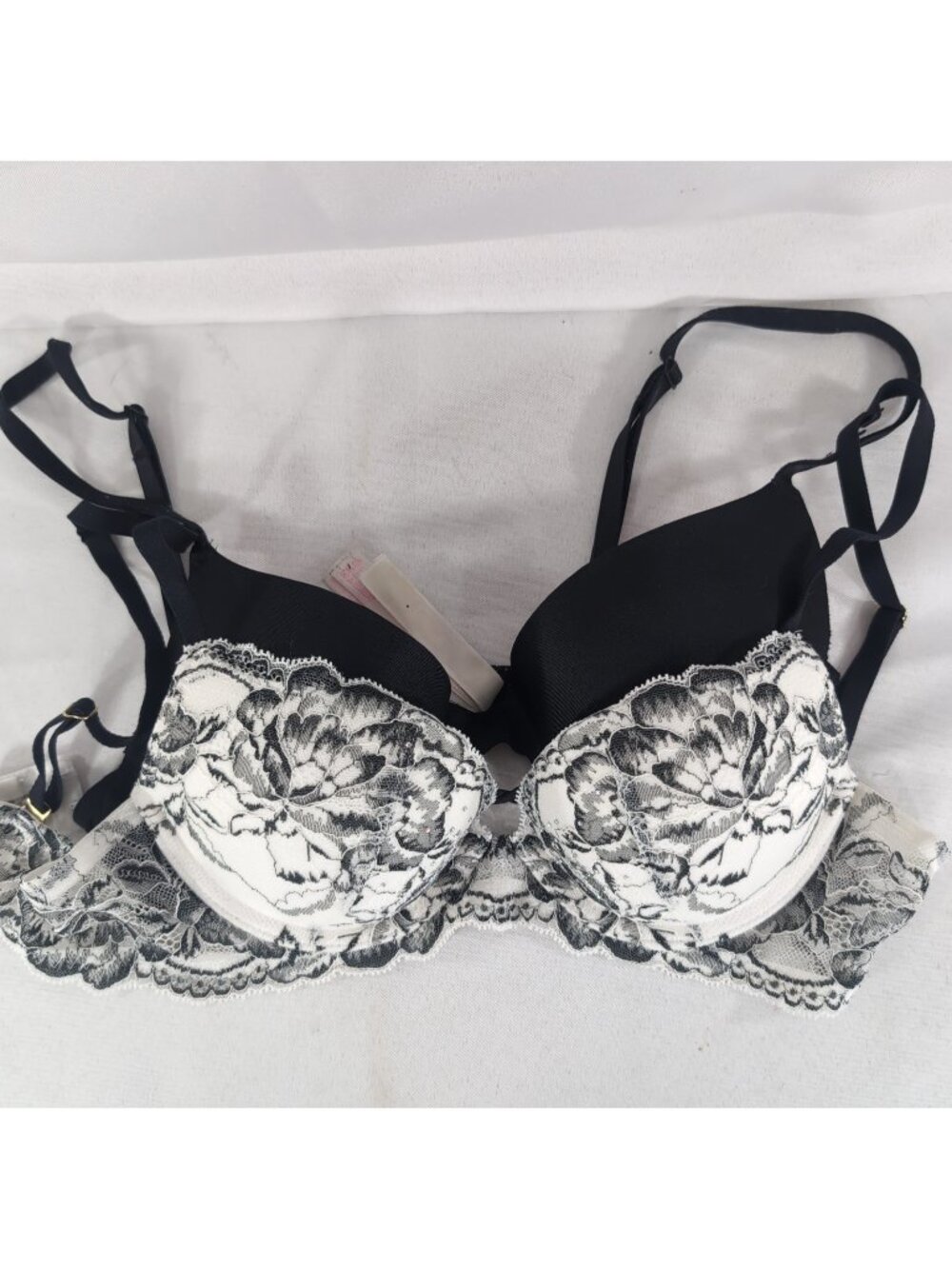 2 32B La Senza Victoria PINK Underwire Bra White Lace Black Pad Beyond Sexy